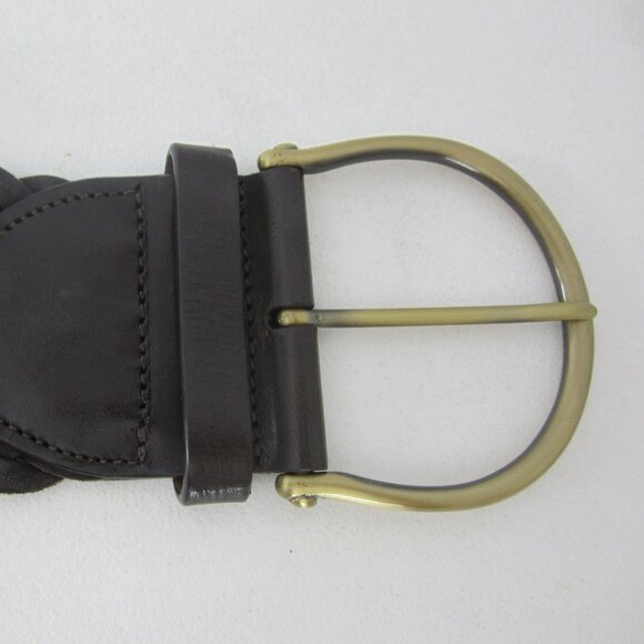 New Cole Haan Womens Medium Brown Leather Woven Belt Brass Buckle 34\